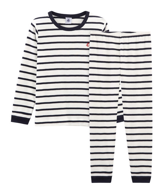 Pyjama petit garçon en côte blanc MARSHMALLOW/bleu SMOKING