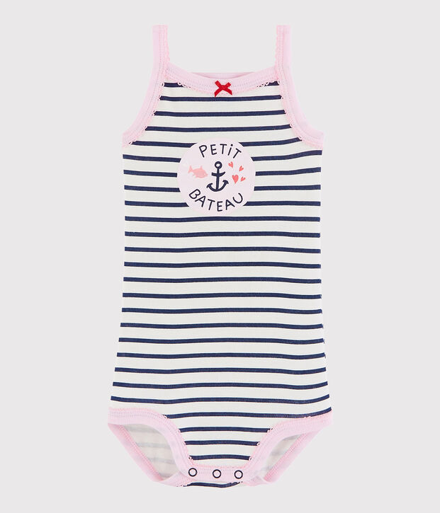 Body &agrave; bretelles b&eacute;b&eacute; fille blanc/bleu
