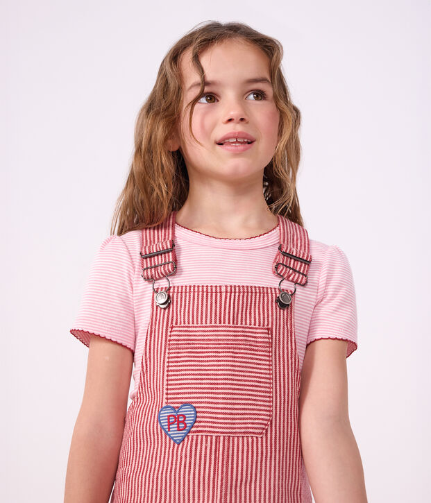 Tee-shirt enfant manches courtes &agrave; rayures rose/blanc