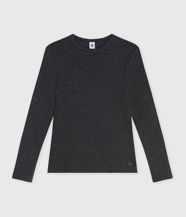 Tee-shirt femme finitions point cocotte en coton manches longues