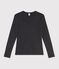 Tee-shirt femme finitions point cocotte en coton manches longues gris