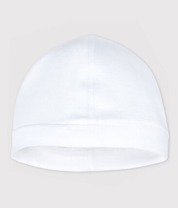 Bonnet naissance blanc bébé en coton biologique