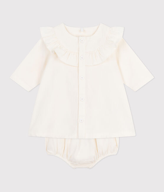 Robe cérémonie bébé en velours brodé et son bloomer écru MILK