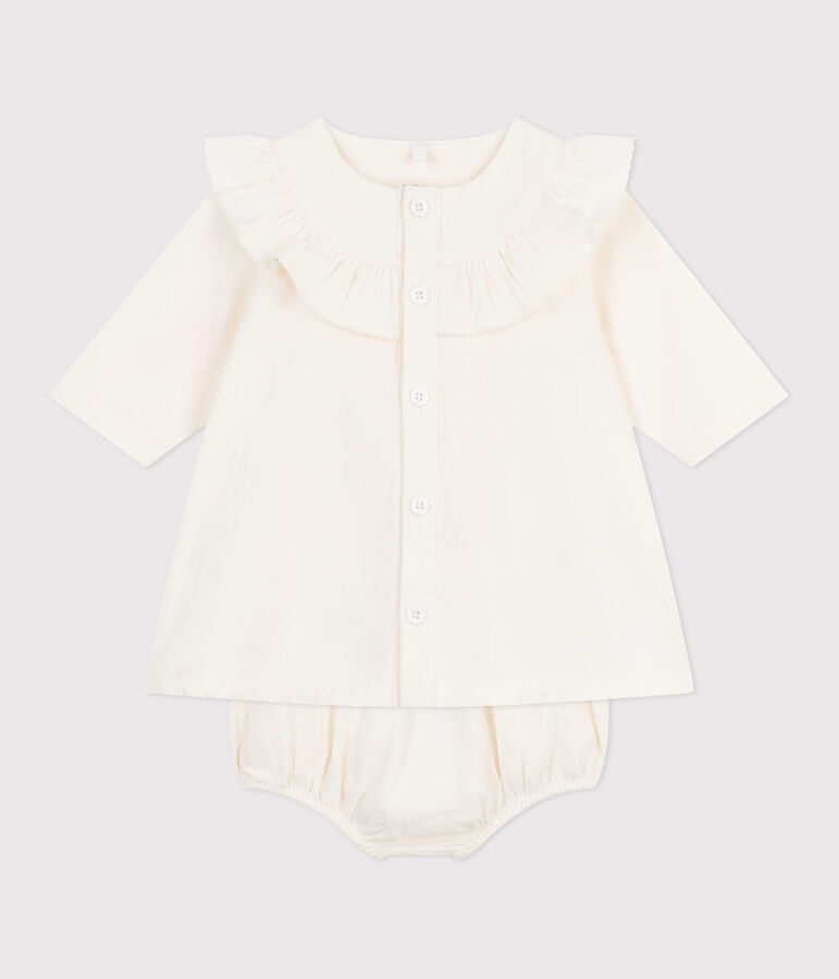 Robe c&eacute;r&eacute;monie b&eacute;b&eacute; en velours brod&eacute; et son bloomer &eacute;cru MILK