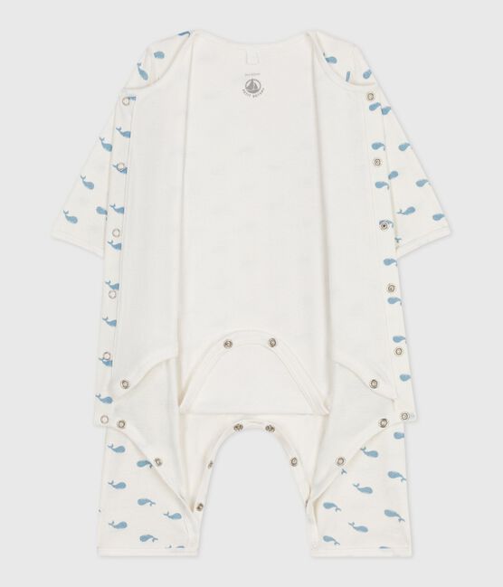 Bodyjama bébé sans pieds en coton imprimé baleines MARSHMALLOW/ ADRIATIC