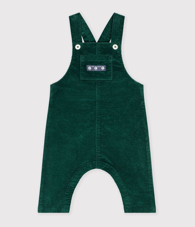 Salopette b&eacute;b&eacute; en velours jambes longues unie vert fonc&eacute;
