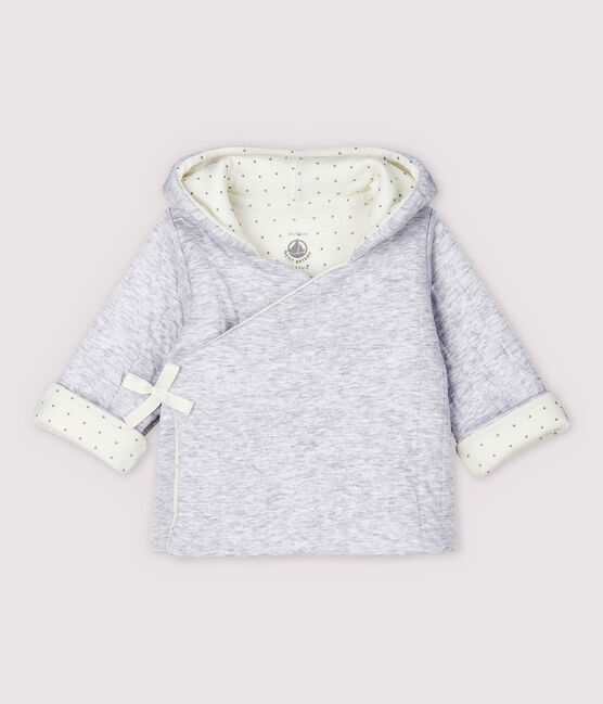 Veste à capuche grise bébé en tubique matelassé en coton biologique gris POUSSIERE CHINE