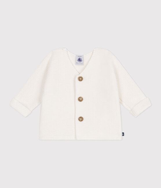 Cardigan bébé tricot point mousse en coton blanc MARSHMALLOW