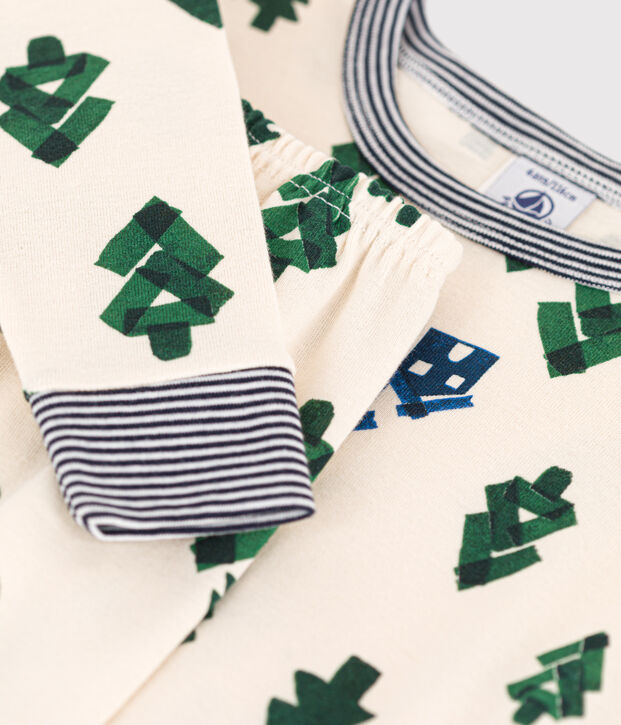 Pyjama ajust&eacute; en coton enfant &eacute;cru/bleu/multicouleur