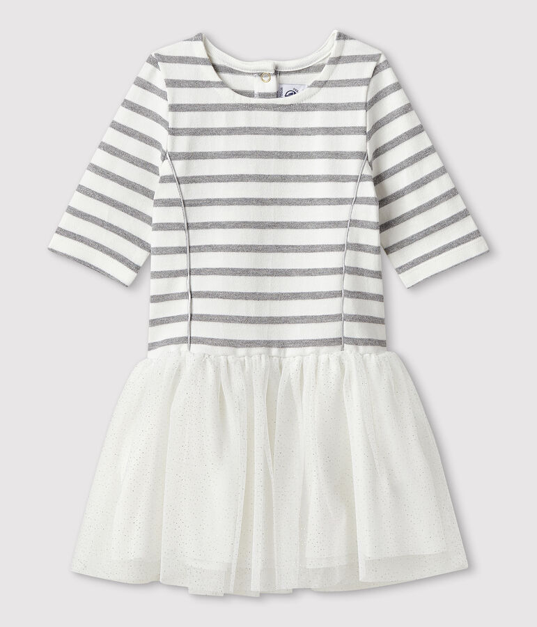 Robe manches courtes enfant fille blanc MARSHMALLOW/gris ARGENT