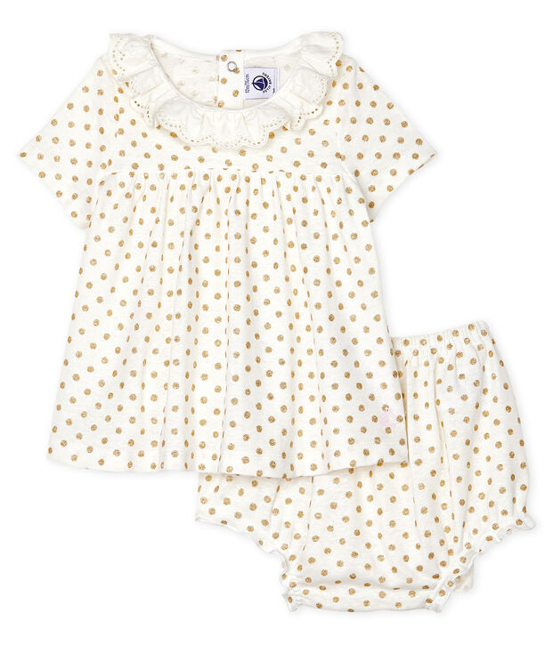 Ensemble deux pi&egrave;ces b&eacute;b&eacute; fille blanc/jaune
