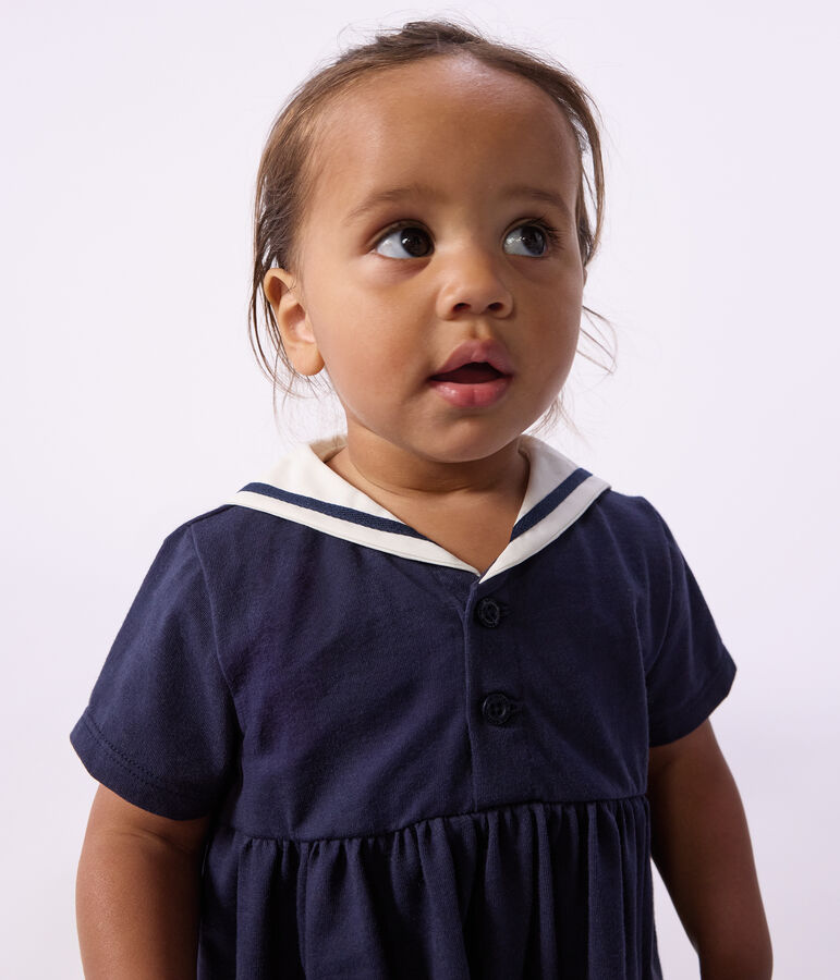 Robe b&eacute;b&eacute; en coton manches courtes, unie avec son col marin bleu SMOKING