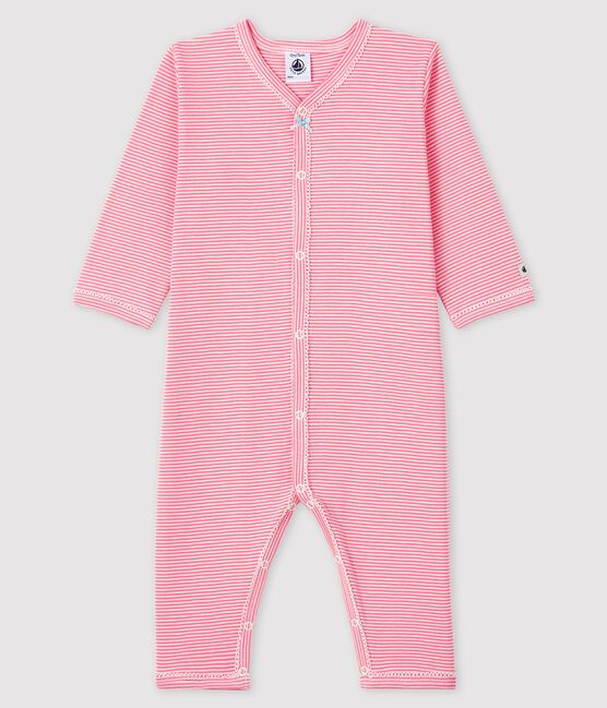 Dors-bien milleraies roses sans pieds bébé fille en côte rose GRETEL/blanc MARSHMALLOW