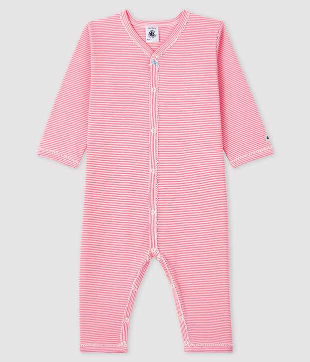 Dors-bien milleraies roses sans pieds b&eacute;b&eacute; fille en c&ocirc;te rose/blanc