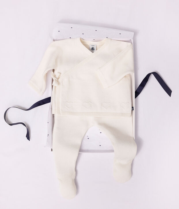 Brassi&egrave;re b&eacute;b&eacute; cache-c&oelig;ur en tricot laine et coton ajour&eacute; blanc