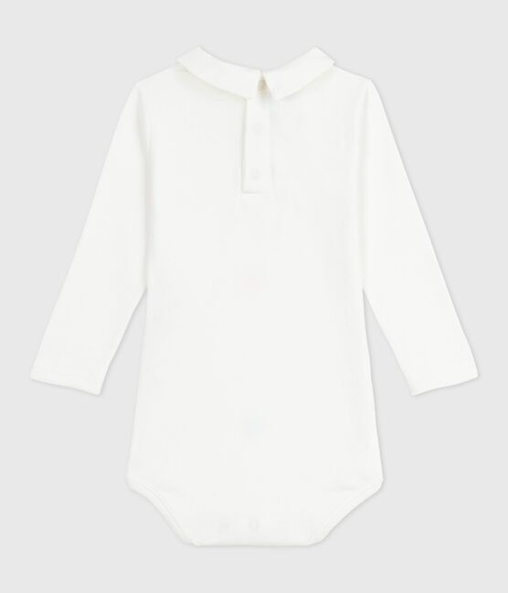 Body bébé en coton à col brodé, uni blanc MARSHMALLOW
