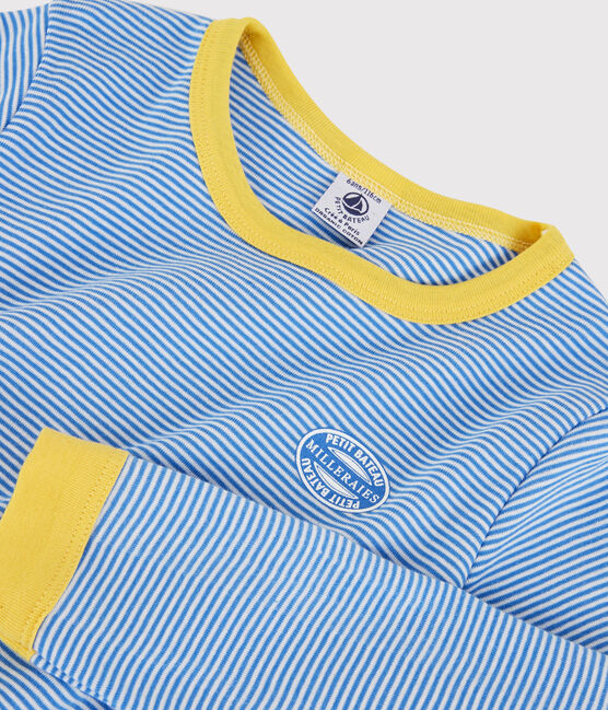 Pyjama rayé milleraies en coton enfant bleu BRASIER/gris MARSHMALLOW