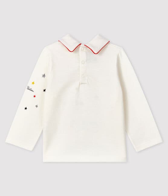 Tee-shirt avec col polo bébé garçon blanc MARSHMALLOW