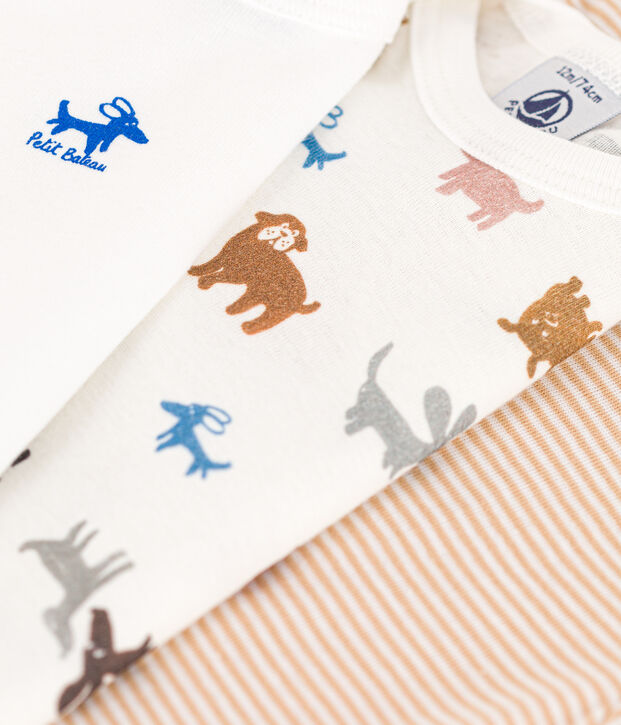 Lot de 3 bodies manches courtes chiens b&eacute;b&eacute; en coton multicouleur