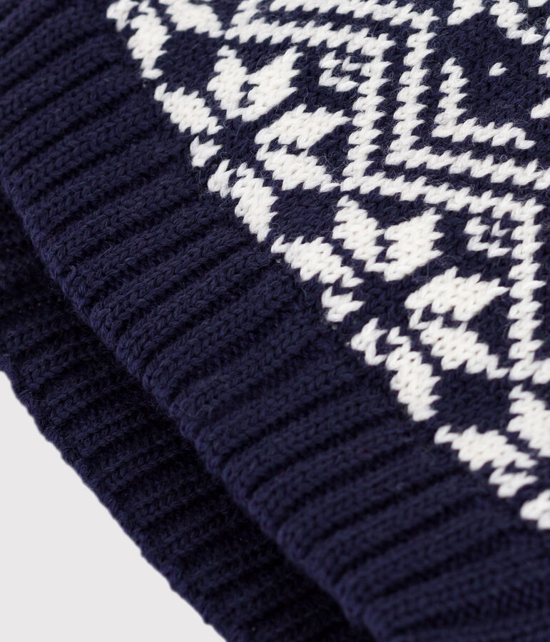 Bonnet enfant jacquard en laine bleu/blanc