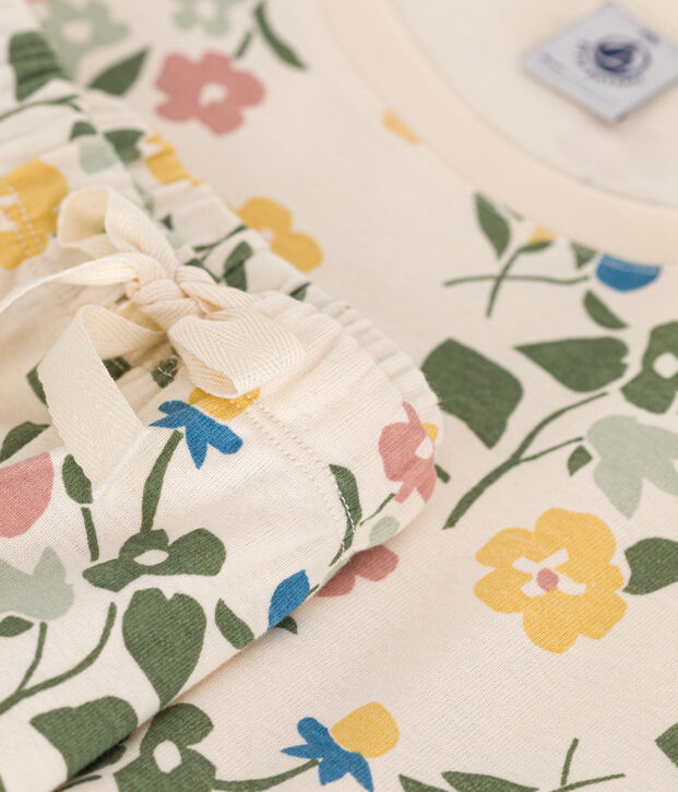 Pyjama short et tee-shirt en coton motif floral femme &eacute;cru/multicouleur
