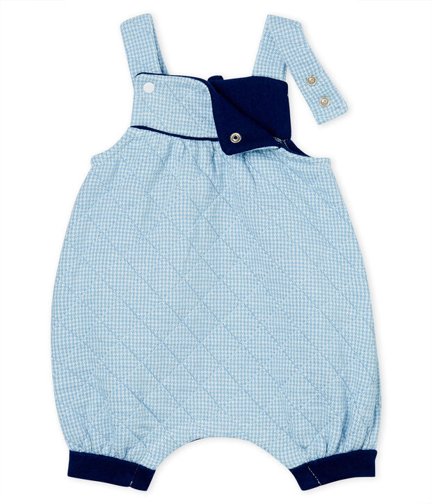 Salopette courte b&eacute;b&eacute; en tubique matelass&eacute; bleu/blanc