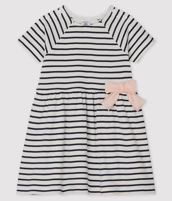 Robe manches courtes bébé fille rayée blanc MARSHMALLOW/bleu SMOKING