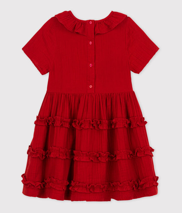 Robe manches courtes en gaze de coton enfant fille rouge