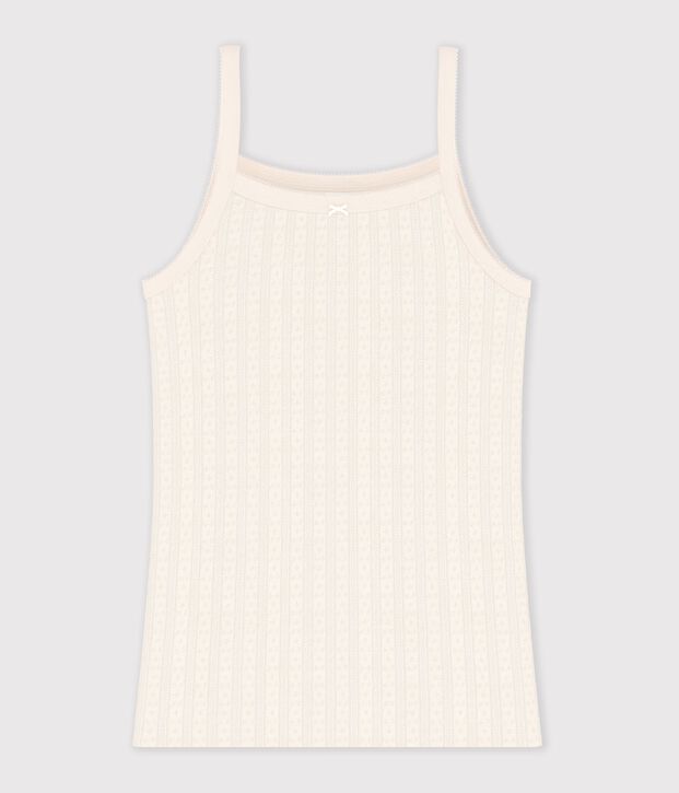 Chemise &agrave; bretelles femme en coton ajour&eacute; blanc cass&eacute;