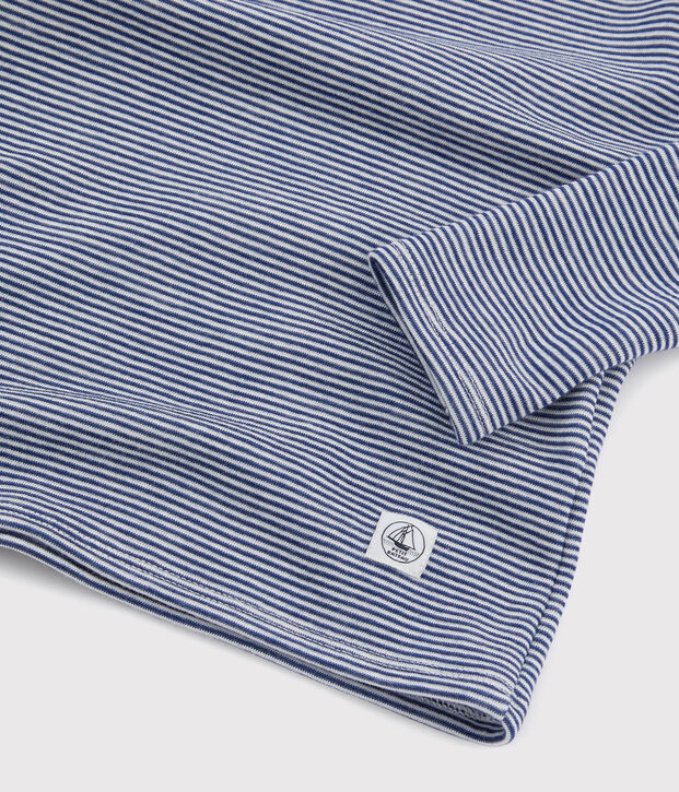 Tee-shirt manches longues milleraies petite fille/petit gar&ccedil;on  en laine et coton bleu/blanc