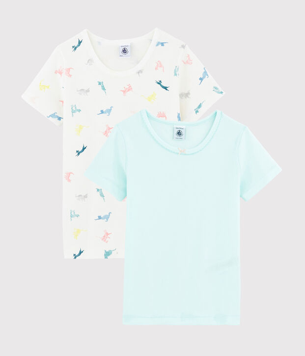 Lot de 2 tee-shirts manches courtes chats color&eacute;s petite fille multicouleur