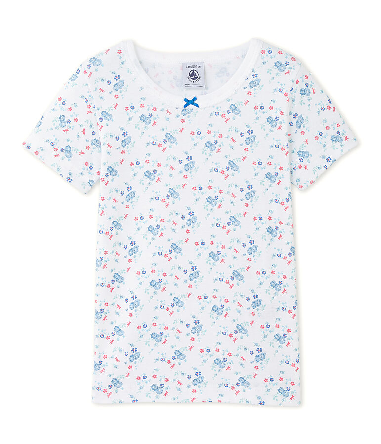 T-shirt fille imprim&eacute; blanc ECUME/bleu BLEU/ MULTICO