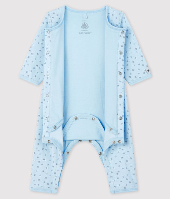 Bodyjama sans pieds étoiles bleues bébé garçon en côte bleu FRAICHEUR/gris CONCRETE