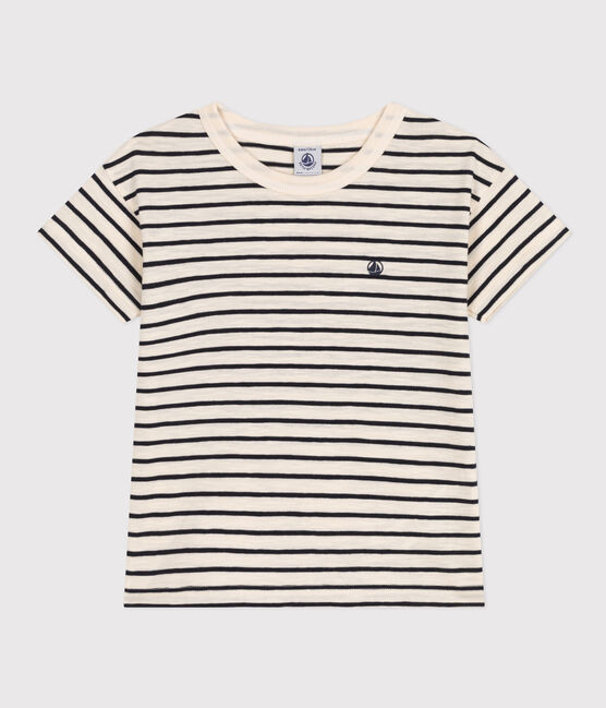 Tee-shirt rayé en jersey flammé enfant garçon blanc AVALANCHE/bleu SMOKING