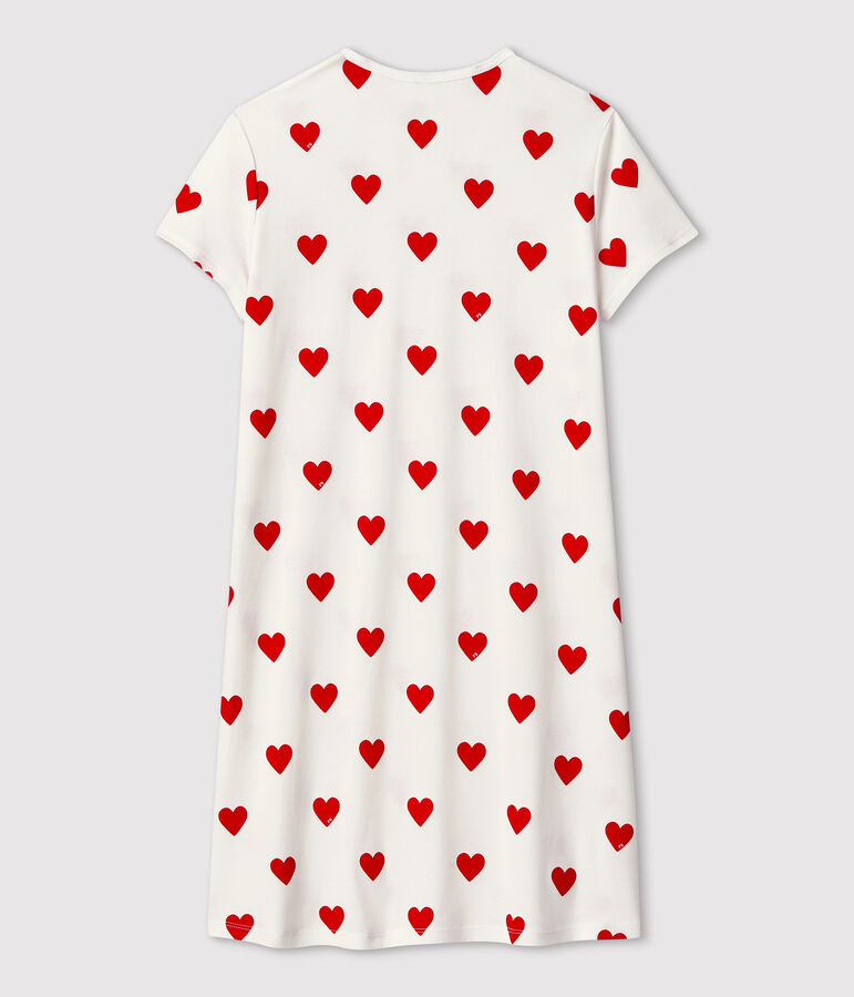 Chemise de nuit c&oelig;ur fille en coton blanc MARSHMALLOW/rouge TERKUIT