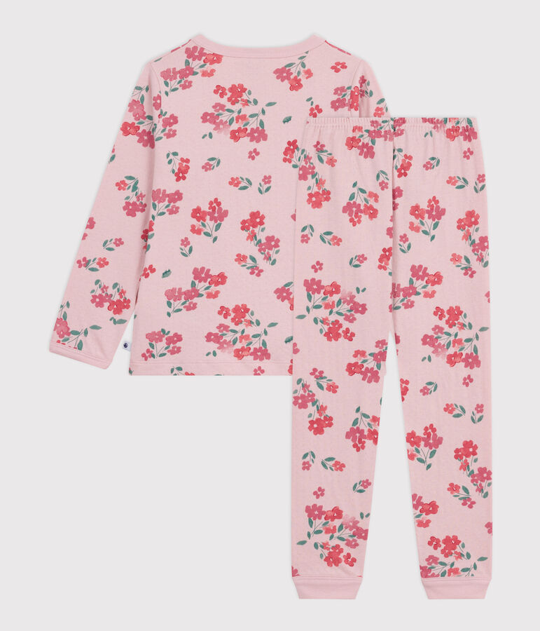 Pyjama enfant en tubique imprim&eacute; fleurs rose JOLI/blanc MULTICO