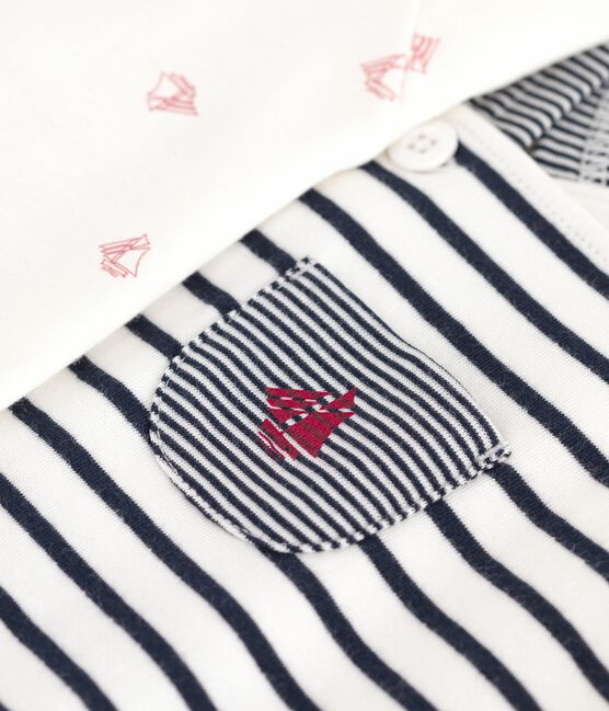 Ensemble salopette bébé rayure marinière et body imprimé blanc MARSHMALLOW/bleu SMOKING