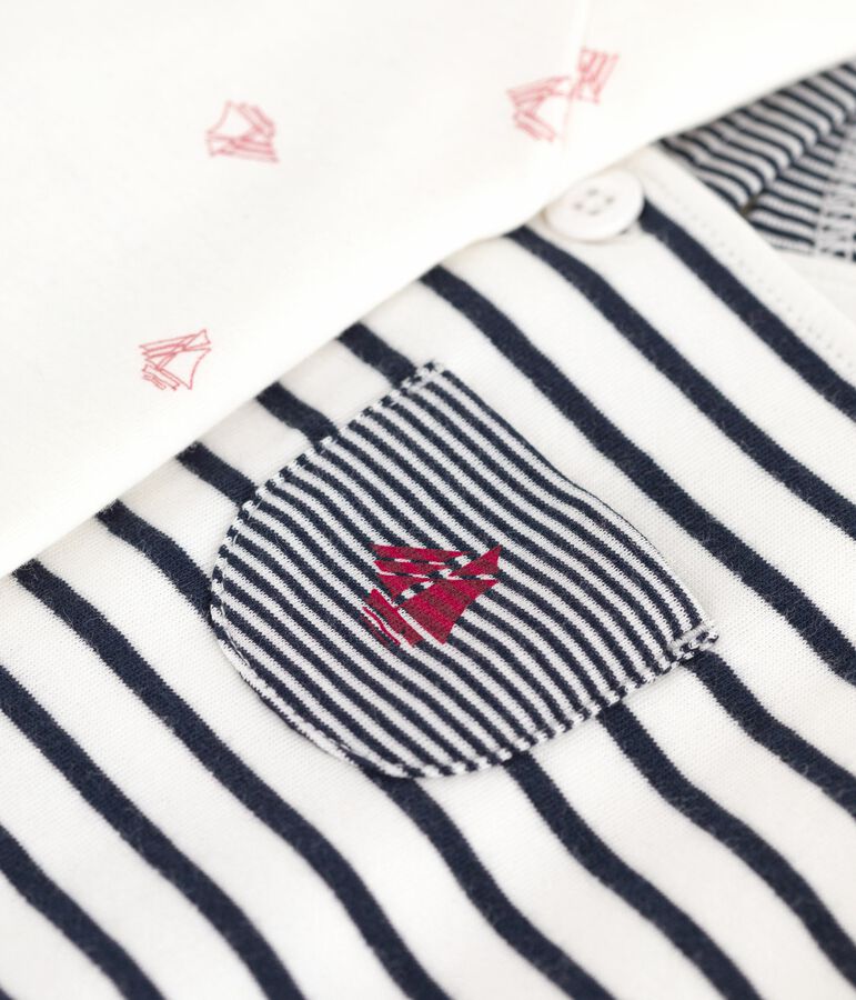 Ensemble salopette b&eacute;b&eacute; rayure marini&egrave;re et body imprim&eacute; blanc MARSHMALLOW/bleu SMOKING