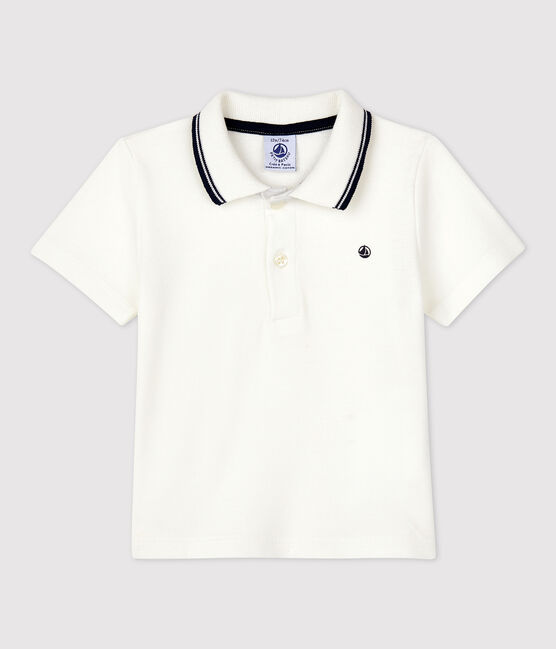 Polo manches courtes en coton bébé blanc MARSHMALLOW