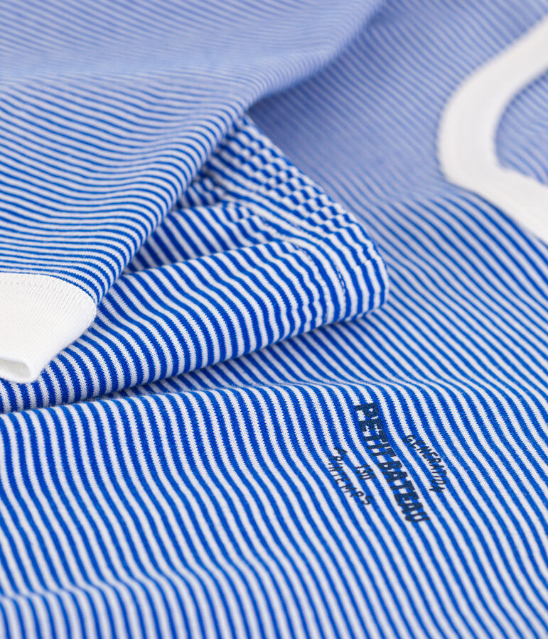 Pyjama milleraies en coton fille/ gar&ccedil;on bleu PERSE/blanc MARSHMALLOW