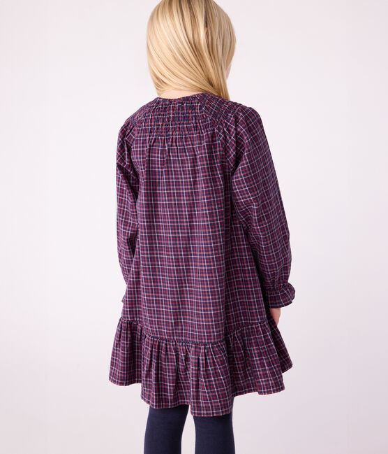 Robe enfant manches longues en flanelle à carreaux bleu SMOKING/blanc MULTICO