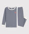 Pyjama ajusté milleraies en coton enfant bleu MEDIEVAL/blanc MARSHMALLOW