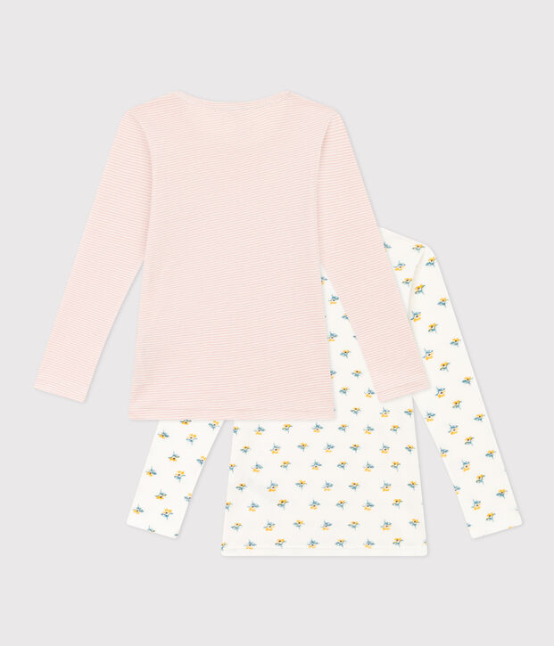 Lot de 2 tee shirts manches longues fleur en coton petite fille multicouleur
