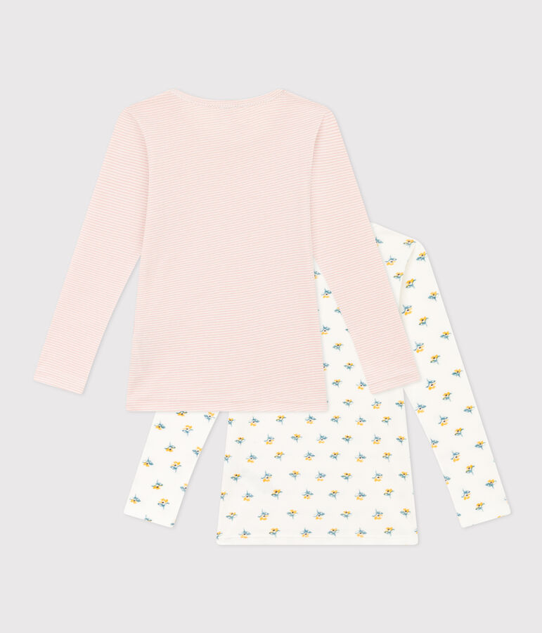 Lot de 2 tee shirts manches longues fleur en coton petite fille multicouleur