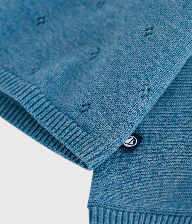 Brassi&egrave;re b&eacute;b&eacute; cache-c&oelig;ur ajour&eacute;e en tricot laine et coton bleu ADRIATIC