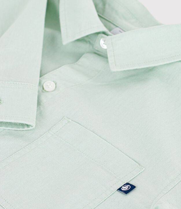 Chemise enfant en coton &agrave; manches longues unie vert clair