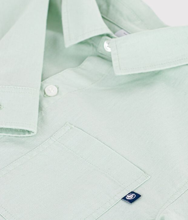 Chemise enfant en coton &agrave; manches longues unie vert clair
