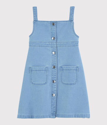 PETIT BATEAU - Robe salopette en molleton denim enfant fille