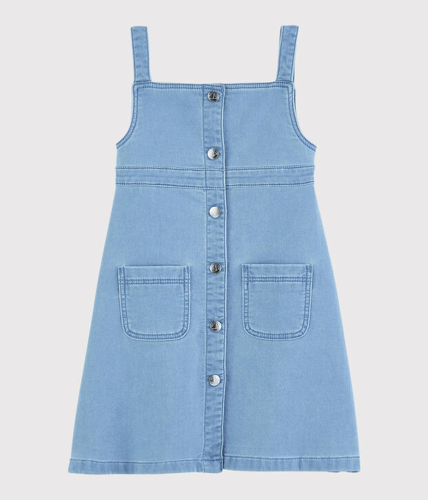 Robe salopette en molleton denim enfant fille bleu