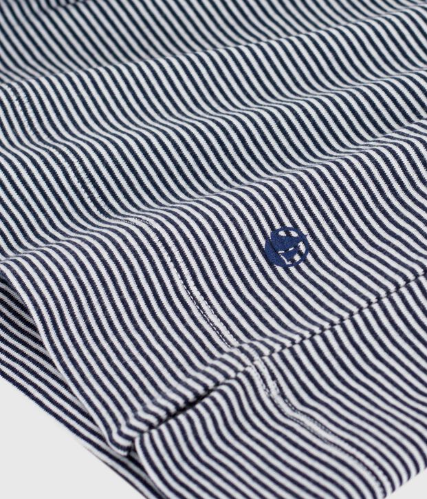 Chemise de nuit femme en coton manches courtes &agrave; rayures bleu/blanc